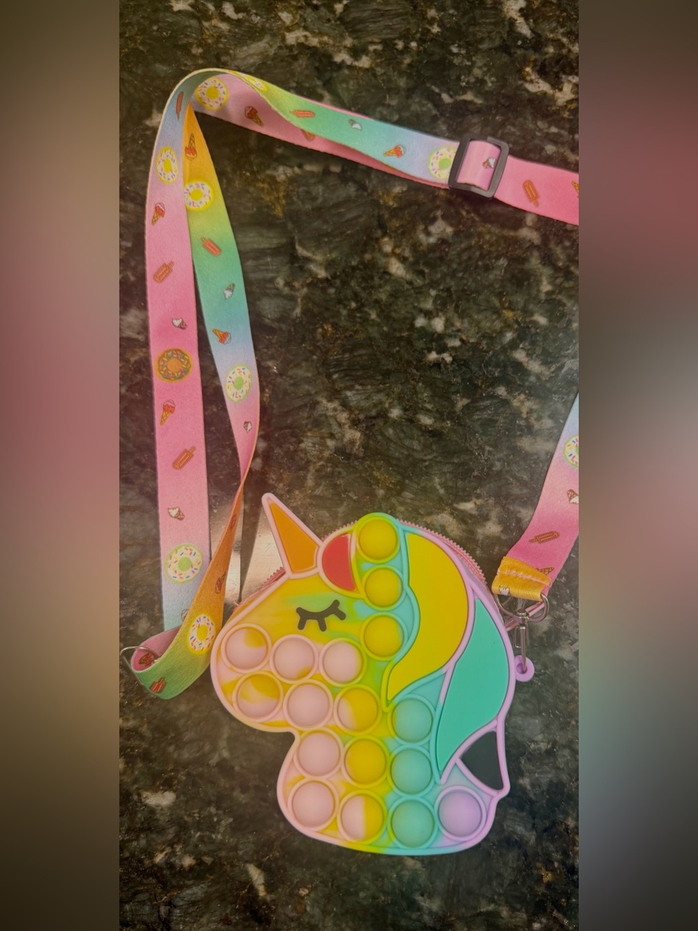 Small Kids Unicorn Pop-It Crossbody Bag — Pink, Mint & Yellow